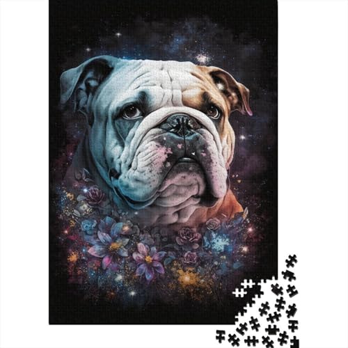 Bulldogge mit Blumen Puzzle für Kinder 1000-teiliges Spielzeug Familienpuzzle Spiele Geburtstagsgeschenke Puzzle Lernspielzeug für Jungen und Mädchen 1000 Teile (75 x 50 cm) von WXMMoney