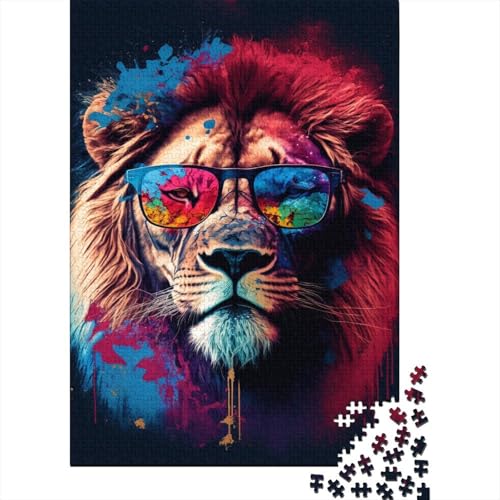 Bunter Löwe mit Brille, Puzzle 300 Teile, Puzzle für Kinder, Denkspiel, Puzzlespielzeug für Kinder, 300 Teile (40 x 28 cm) von WXMMoney