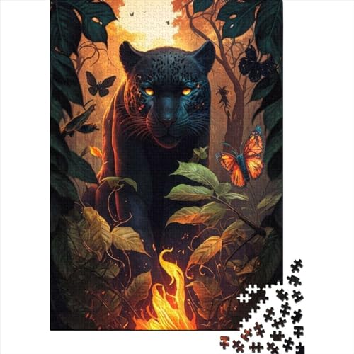 Feuriges Puzzle mit schwarzem Panther, 1000 Stück, Holzpuzzle, Kinder, Puzzle, Familienspiel, Spielzeug, 1000 Teile (75 x 50 cm) von WXMMoney