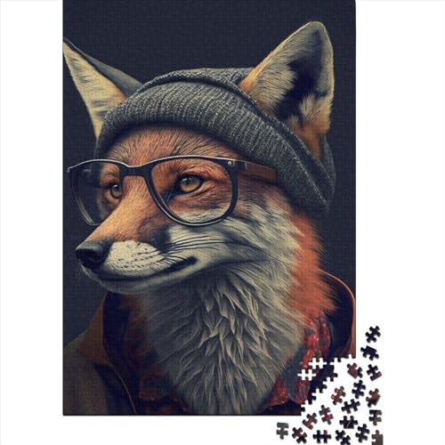 Holzpuzzle, Hipster-Fuchs in Kleidung, 500-teiliges Puzzle für Erwachsene und Puzzle-Herausforderungsspielzeug, 500 Teile (52 x 38 cm) von WXMMoney