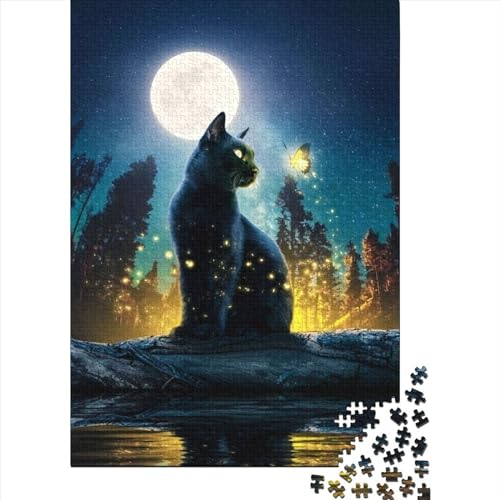 Holzpuzzle 1000 Teile Katze Mond und Sterne Holzpuzzle Lernpuzzle Spielzeug für Jungen und Mädchen Weihnachts- und Geburtstagsgeschenk (75x50cm) von WXMMoney