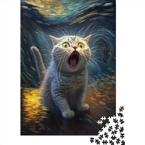 Holzpuzzle 1000 Teile Lustiges Katzen-Holzpuzzle Lernpuzzle Spielzeug für Jungen und Mädchen Weihnachts- und Geburtstagsgeschenk (75x50cm) von WXMMoney