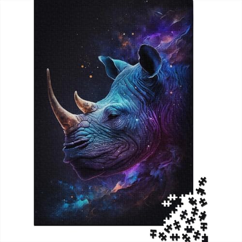 Holzpuzzle 300 Teile Galaxie-Nashorn-Puzzle Kreatives rechteckiges Puzzle Tolles Puzzle für Kinder 300 Teile (40 x 28 cm) von WXMMoney