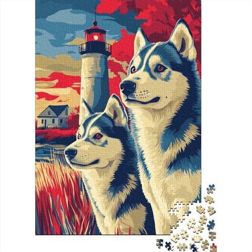 Holzpuzzle für Kinder, Siberian Husky-Puzzles für Kinder, Teenager-Puzzle, anspruchsvolle Familienspiele, 500 Teile (52 x 38 cm) von WXMMoney