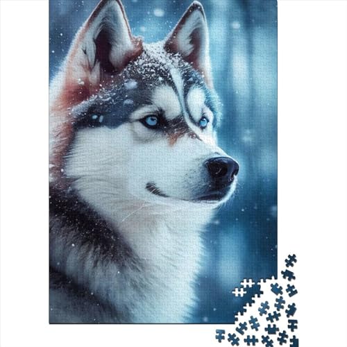 Husky Snowing Puzzles 1000 Holzpuzzles Kinder Puzzle Familienspiel Spielzeug 1000 Teile (75x50cm) von WXMMoney