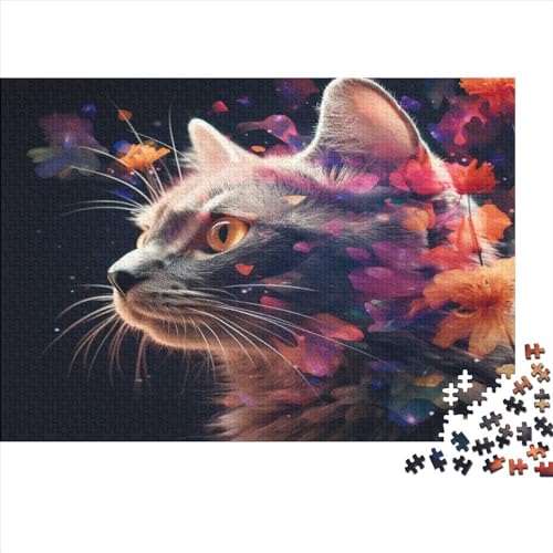 Katzenblumen-Puzzle für Erwachsene, 1000, klassisches Puzzle, entspannendes Holzpuzzlespiel, Denksportaufgabe, 1000 Teile (75 x 50 cm) von WXMMoney