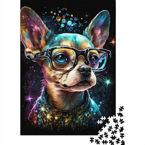 Kosmischer Chihuahua mit Brille, Puzzle 1000 Teile, Puzzle für Kinder, Denkspiel, Puzzlespielzeug für Kinder, 1000 Teile (75 x 50 cm) von WXMMoney