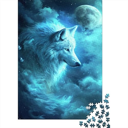 Kreatives rechteckiges Puzzle für Kinder, 300 Teile, „Wolf im Universum“, Holzpuzzle, Puzzle, Mitmachspiel, Familiendekoration, 300 Teile (40 x 28 cm) von WXMMoney