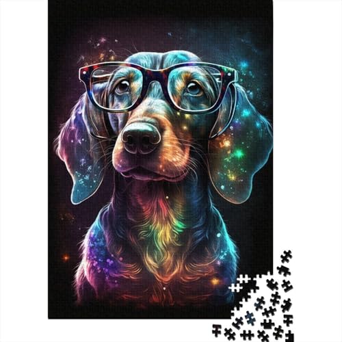 Kreatives rechteckiges Puzzle für Kinder, 300-teilig, kosmischer Chihuahua mit Brille, Puzzles zum Anfassen, Familiendekoration, 300 Stück (40 x 28 cm) von WXMMoney