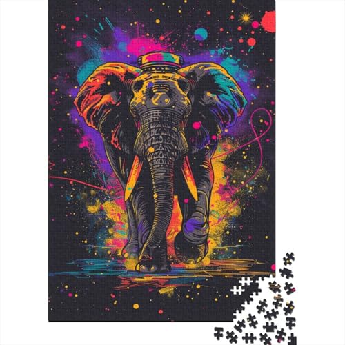 Kreatives rechteckiges Puzzle für Kinder, 300-teiliges Holzpuzzle mit Neon-Astronauten-Elefanten-Motiv, Puzzle, Mitmachspiel, Familiendekoration, 300 Teile (40 x 28 cm) von WXMMoney