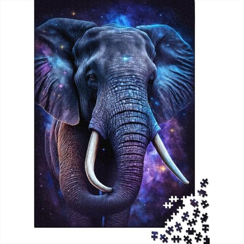 Kreatives rechteckiges Puzzle für Kinder, 500 Teile, Galaxie-Sternen-Elefant, Holzpuzzle, Puzzle, Mitmachspiel, Familiendekoration, 500 Teile (52 x 38 cm) von WXMMoney