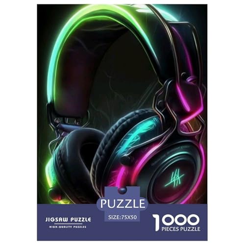 Künstlerische Kopfhörer-Puzzles 1000 Teile für Teenager-Geschenke, Holzpuzzle für Erwachsene und Teenager, für Erwachsene und Teenager ab 12 Jahren, 1000 Teile (75 x 50 cm) von WXMMoney