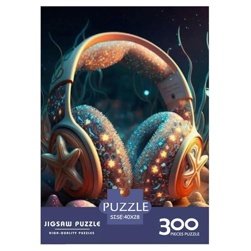 Künstlerische Kopfhörer-Puzzles 300 Teile für Teenager-Geschenke, Holzpuzzle, Erwachsenen-Puzzle, Familienspaß, Puzzles 300 Teile (40 x 28 cm) von WXMMoney