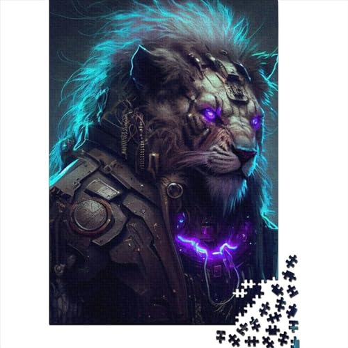 Lion Punk 1000-teiliges Puzzle für Erwachsene, Holzbrett-Puzzle, Spielzeug, Lernspiel, 1000 Teile (75 x 50 cm) von WXMMoney