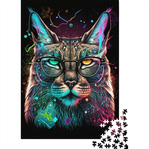 Luchs mit Brille Puzzle 500 Teile Puzzle für Kinder Denkspiel Puzzle Spielzeug für Kinder 500 Stück (52x38cm) von WXMMoney