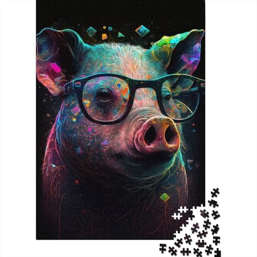 Puzzle „Kosmisches Schwein mit Brille“, 300-teilig, Puzzle für Kinder, Puzzle für Kinder zum Stressabbau, 300 Teile (40 x 28 cm) von WXMMoney