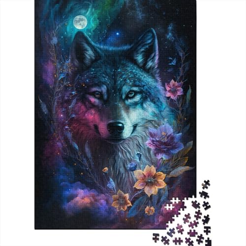 Puzzle 300 Teile für Kinder, Weltraumwolf und Blumen, Puzzle aus Holz, tolle Kinder, 300 Teile (40 x 28 cm) von WXMMoney