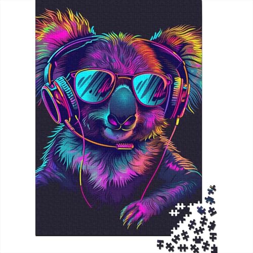 Puzzle 500 Teile Koala mit Kopfhörern und Sonnenbrille, quadratische Puzzles für Kinder, Holzpuzzle, anspruchsvolles Spiel, Puzzle, 500 Teile (52 x 38 cm) von WXMMoney