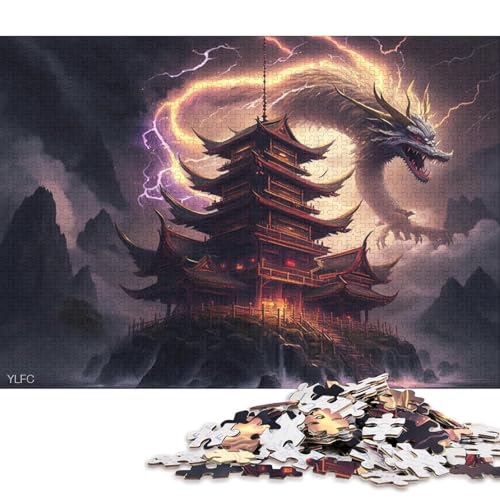 Puzzle 500 Teile für Kinder, Japanischer Tempel mit Drachen, quadratisches Puzzle für Kinder und Holzpuzzle, einzigartiges Puzzleteil, pädagogisches Spaßspiel, Spielzeug (52 x 38 cm) von WXMMoney