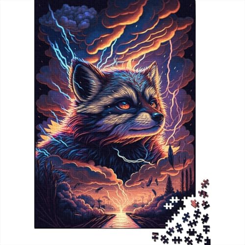 Puzzle Fantasy Art Waschbär 1000-teiliges Puzzle für Kinder & Holzbrettpuzzles Familienspaß-Puzzle Geburtstagsgeschenke 1000 Teile (75 x 50 cm) von WXMMoney