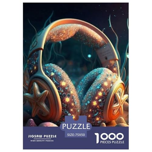 Puzzle für Erwachsene, künstlerische Kopfhörer-Puzzles, Holzpuzzles, Puzzles für Erwachsene, Lernspiel, Herausforderungsspielzeug, 1000 Teile (75 x 50 cm) von WXMMoney