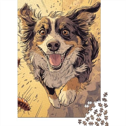 Puzzle für Erwachsene 1000 Teile Australian Shepherd Holzpuzzle Spielzeug für Erwachsene Puzzles Dekompressionsspiel 1000 Teile (75 x 50 cm) von WXMMoney