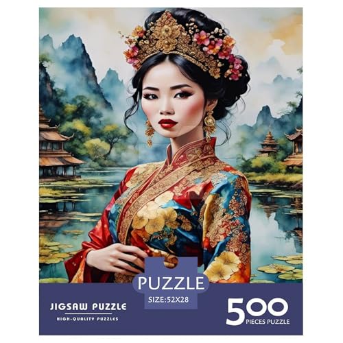 Puzzle für Erwachsene und Jugendliche, schönes Mädchen, Holzpuzzle, Erwachsene ab 14 Jahren, 500 Teile (52 x 38 cm) von WXMMoney