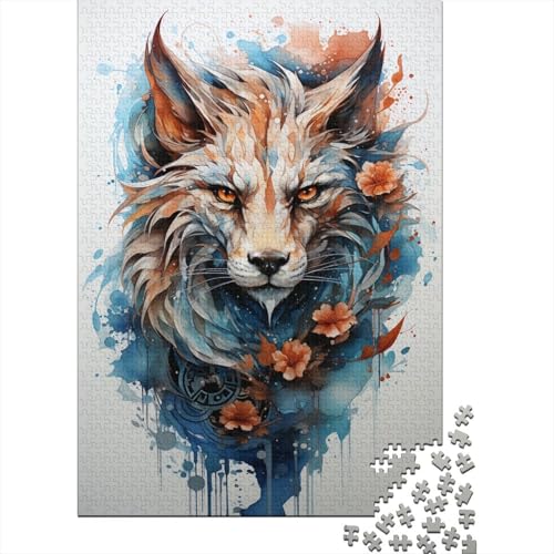 Puzzle für Kinder, 1000 Teile, Aquarell-Löwe, Puzzle für Kinder und Holzbrett-Puzzle, Spielzeug, Denkspiel, 1000 Teile (75 x 50 cm) von WXMMoney