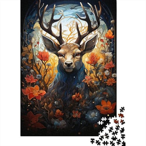 Puzzle für Kinder, 1000 Teile, Hirsch in den Blumen, Puzzle für Kinder und Holzbrett-Puzzle, Spielzeug, Denkspiel, 1000 Teile (75 x 50 cm) von WXMMoney