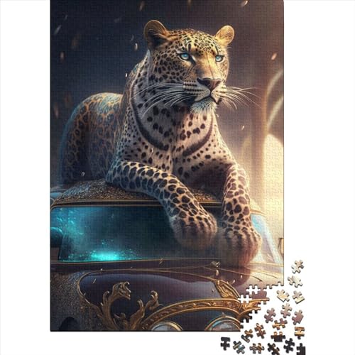 Puzzle für Kinder, 1000 Teile, Leoparden-Oldtimer-Puzzle, Holzpuzzle, schwierige Puzzles, Lernspielzeug, Geschenk, Puzzlespiele, 1000 Teile (75 x 50 cm) von WXMMoney