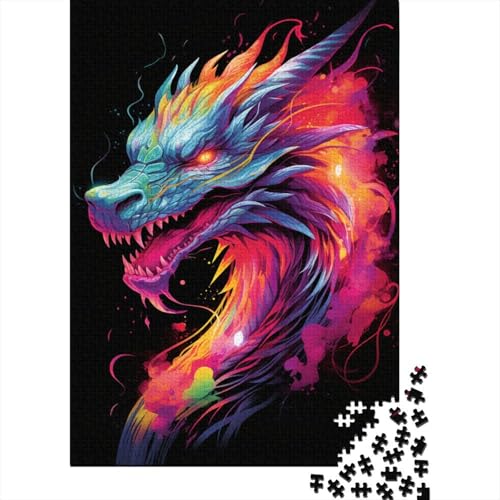 Puzzle für Kinder, 1000 Teile, Neon-Art-Drache, Puzzle für Kinder und Holzbrett-Puzzle, Spielzeug, Denkspiel, 1000 Teile (75 x 50 cm) von WXMMoney