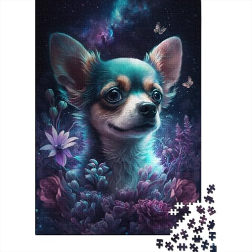 Puzzle für Kinder, 300 Stück, Chihuahua-Blume, quadratisches Puzzle für Kinder, Holzbrett-Puzzle, Denksportaufgaben für Kinder, 300 Teile (40 x 28 cm) von WXMMoney