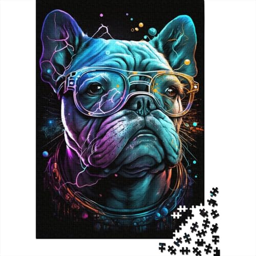 Puzzle für Kinder, 300 Teile, Bulldogge mit Brille, Puzzles für Kinder und Holzbrett-Puzzles, Spielzeug, Denkspiel, 300 Teile (40 x 28 cm) von WXMMoney