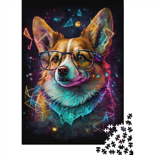 Puzzle für Kinder, 300 Teile, Corgi mit Brille, Puzzles für Kinder und Holzbrettpuzzles, Spielzeug, Denkspiel, 300 Teile (40 x 28 cm) von WXMMoney