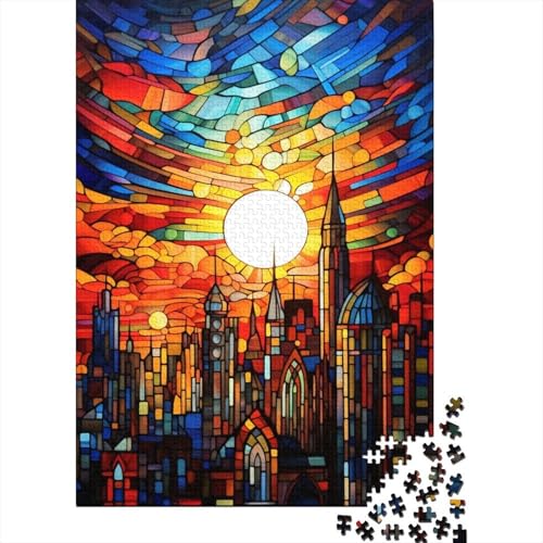 Puzzle für Kinder, 300 Teile, Stadtbild, farbenfrohes Regenbogen-Quadrat-Puzzle für Kinder und Holzbrett-Puzzle, Lernspiel, Herausforderungsspielzeug, 300 Teile (40 x 28 cm) von WXMMoney