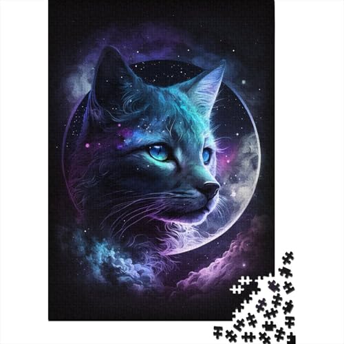 Puzzle für Kinder, 300 Teile, Weltraum, Mond, Katze, Puzzle für Kinder und Holzbrett-Puzzle, Spielzeug, Denkspiel, 300 Teile (40 x 28 cm) von WXMMoney