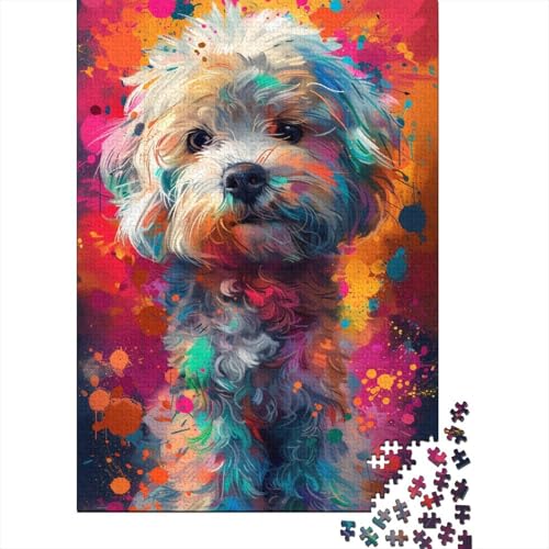 Puzzle für Kinder, 500 Teile, Bichon-Ölgemälde, rechteckige Puzzles für Kinder und Holzbrettpuzzles, Familiendekoration, 500 Teile (52 x 38 cm) von WXMMoney