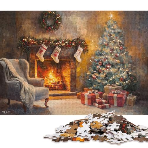 Puzzle für Kinder, 500 Teile, Weihnachtskamin, quadratische Puzzles, für Kinder und Holzpuzzles, Puzzles für Erwachsene, Puzzles, Geschenke, 500 Teile (52 x 38 cm) von WXMMoney