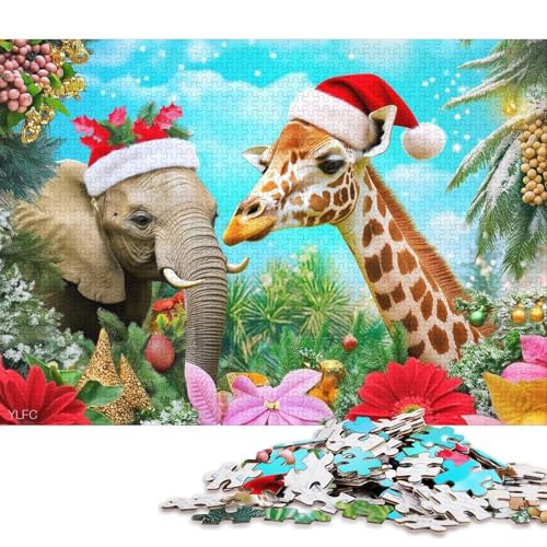 Puzzle für Kinder, 500 Teile, quadratisches Weihnachts-Giraffe-Puzzle, für Kinder und Holzpuzzle, Puzzle für Erwachsene, Geschenke 500 Teile (52 x 38 cm) von WXMMoney