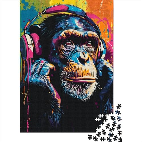 Puzzle für Kinder, AFFE hört Musik, 300-teiliges Puzzle, Holzpuzzle für Kinder ab 18 Jahren, Lernpuzzle, Familienspiel, 300 Teile (40 x 28 cm) von WXMMoney