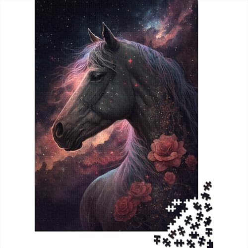 Puzzle für Kinder, Galaxie-Pferd und Blume, 300-teiliges Puzzle, kreatives rechteckiges Denkspiel, 300 Teile (40 x 28 cm) von WXMMoney