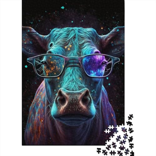 Puzzle für Kinder, Kühe mit Brille, 500-teiliges Puzzle, kreatives rechteckiges Denkspiel, 500 Teile (52 x 38 cm) von WXMMoney