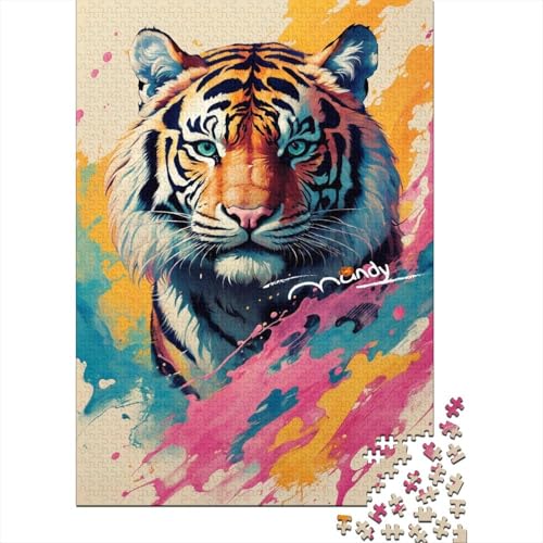 Puzzle für Kinder, farbenfrohe Tigerkunst, 500-teiliges Puzzle, Holzpuzzle für Kinder ab 18 Jahren, Lernpuzzle, Familienspiel, 500 Teile (52 x 38 cm) von WXMMoney