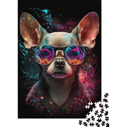 Puzzle für Kinder, kosmischer Chihuahua mit Brille, 500-teiliges Puzzle, kreatives rechteckiges Denkspiel, 500 Teile (52 x 38 cm) von WXMMoney