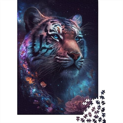 Puzzle für Kinder 1000 Teile, Weltraum-Tiger-Blumen, Puzzle für Kinder, Holzbrett-Puzzle, anspruchsvolles Spiel, 1000 Teile (75 x 50 cm) von WXMMoney