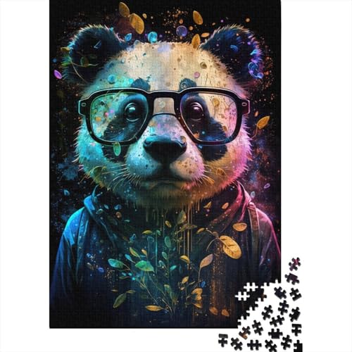 Puzzle für Kinder 500 Stück, kosmischer Panda mit Brille, quadratisches Puzzle für Kinder, Holzbrett-Puzzle, Denksport-Puzzle für Kinder, 500 Teile (52 x 38 cm) von WXMMoney