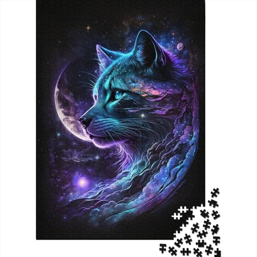 Puzzle für Kinder und Teenager, Weltraum, Mond, Katze, 500-teiliges Puzzle, Holzpuzzle für 18-Jährige, Heimdekoration, 500 Teile (52 x 38 cm) von WXMMoney