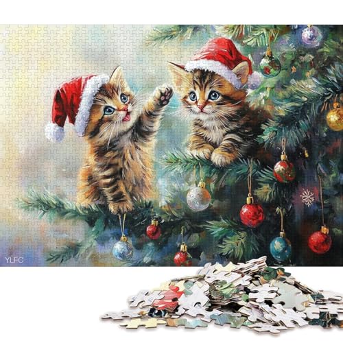 Puzzle mit 1000 Teilen, Weihnachtskätzchen-Puzzle, Holzpuzzle, Familienaktivität, 1000 Stück (75 x 50 cm) von WXMMoney