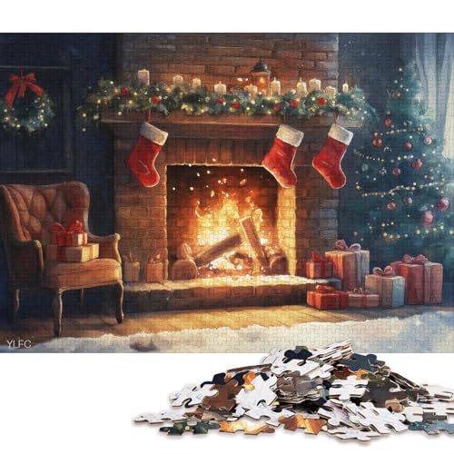 Puzzle mit 500 Teilen für Kinder, Weihnachtskamin-Puzzles für Kinder und Holzpuzzles, Denksportaufgaben für Kinder, 500 Teile (52 x 38 cm) von WXMMoney