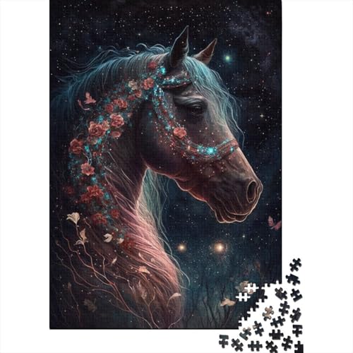 Puzzles für Kinder 1000 Galaxy Pferd und Blume Puzzle für Kinder Holzbrett Puzzles Denksportaufgaben für Kinder 1000 Stück (75x50cm) von WXMMoney